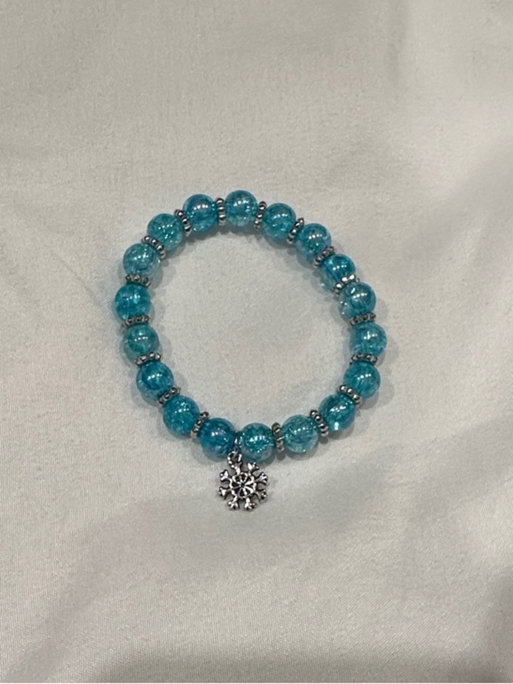 paparazzi Blue Beaded Stretch Bracelet with Silver Snowflake Charm